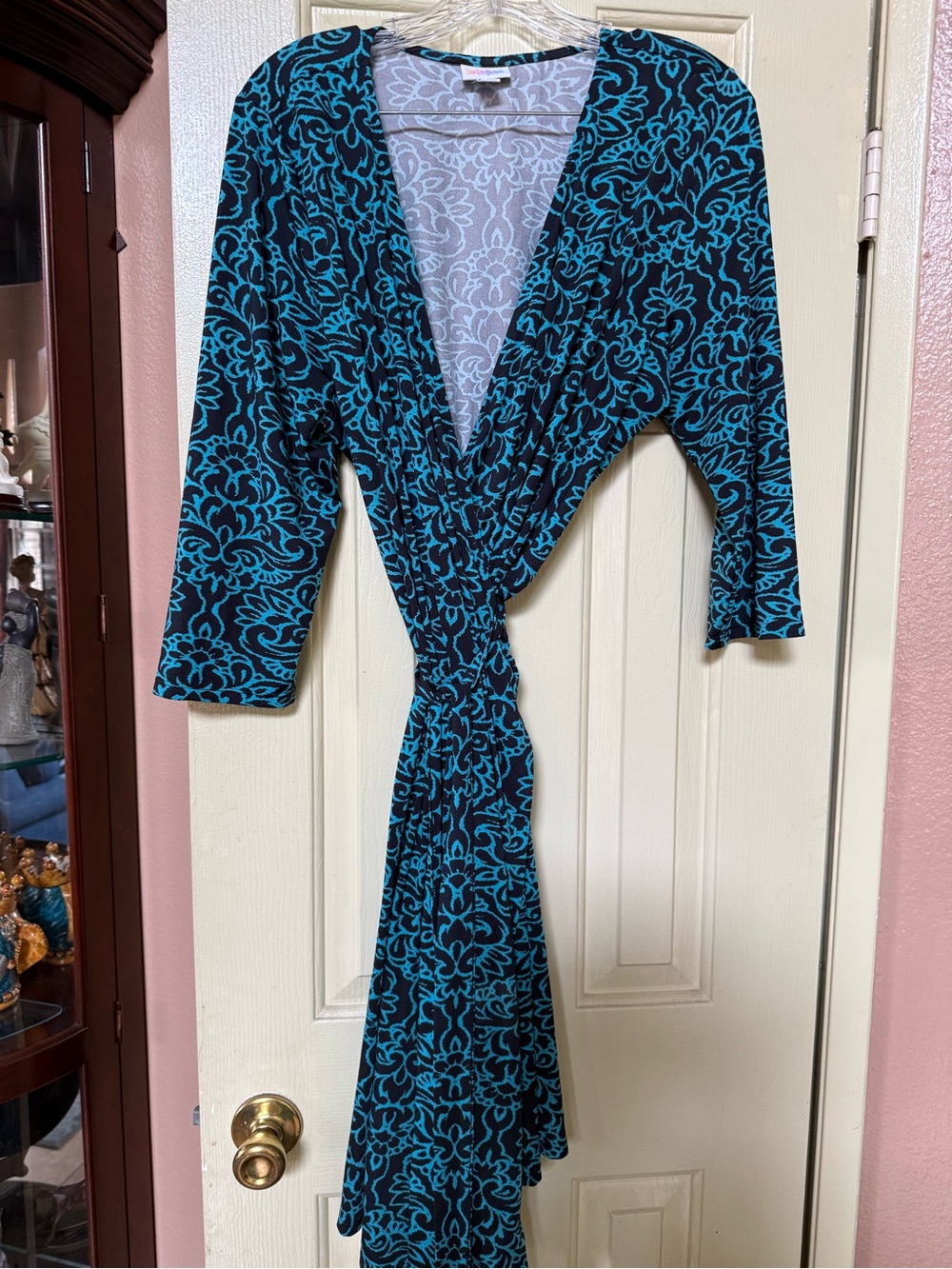 LuLaRoe Black and Teal Floral Wrap Midi Dress